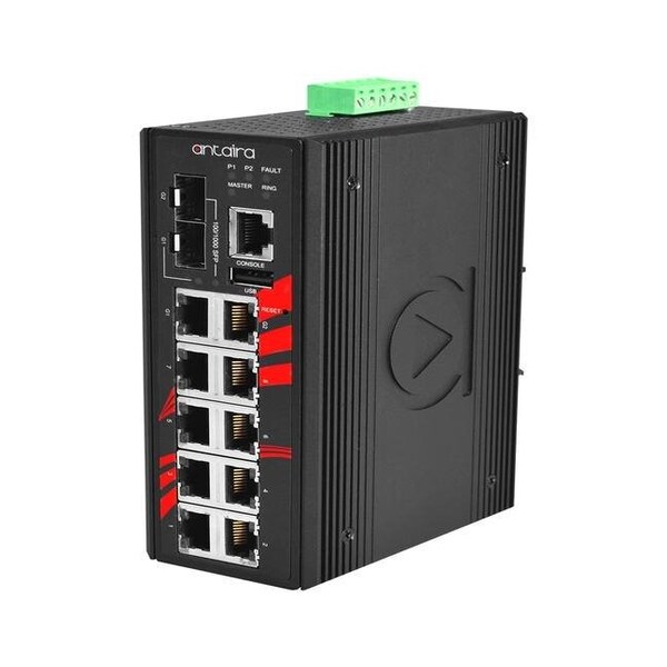 12-Port Industrial Light Layer 3 Managed Ethernet Switch, w/8-10/100Tx, 2-10/100/1000Tx RJ45, and 2-